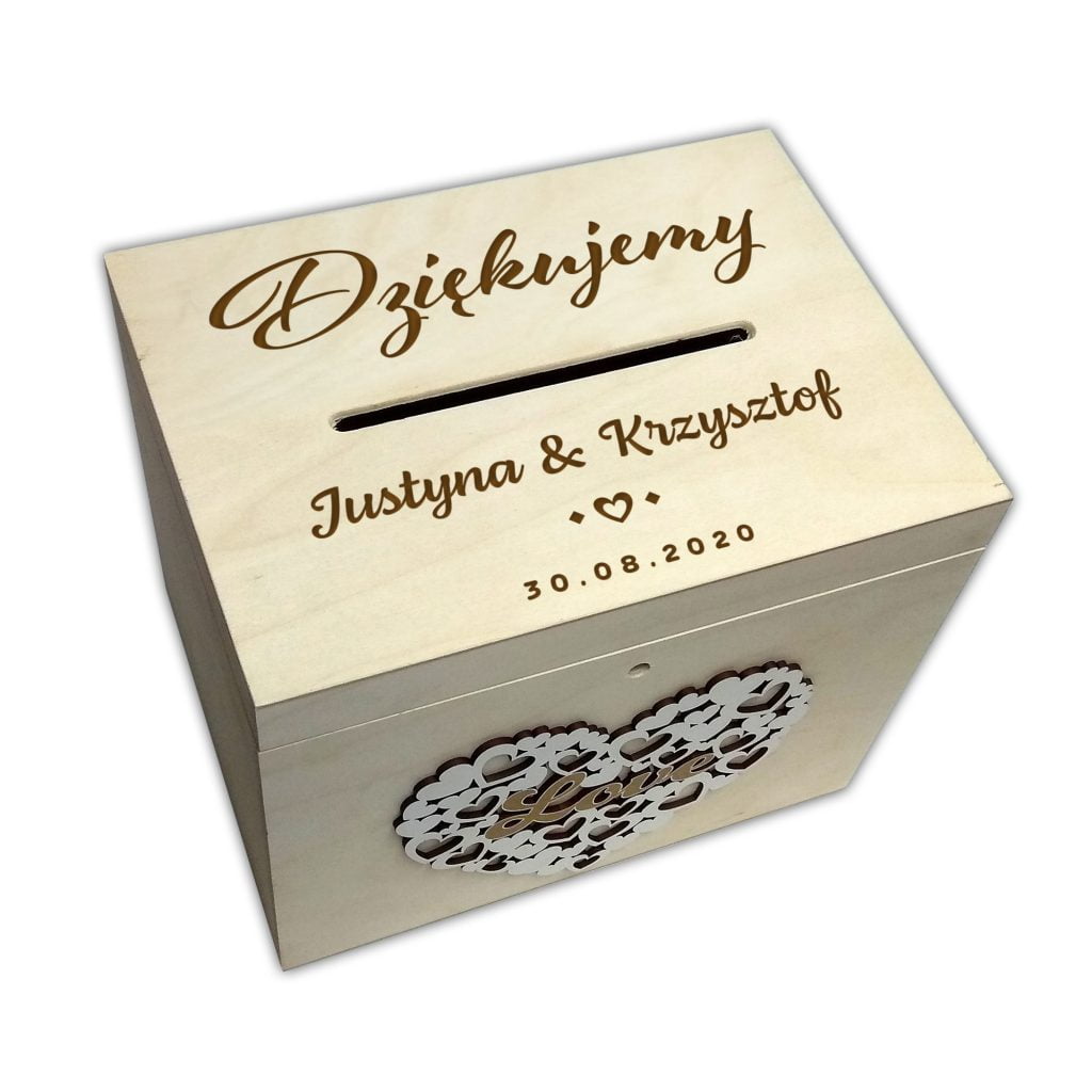 Skrzynka na koperty Ślubne drewniana Personalizowana MD1