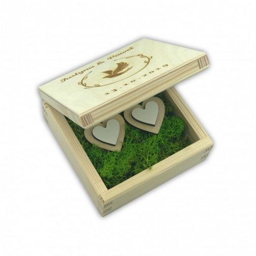 Pudełko drewniane na obrączki Ślub Personalizowane z imieniem młodej pary i datą ślubu.