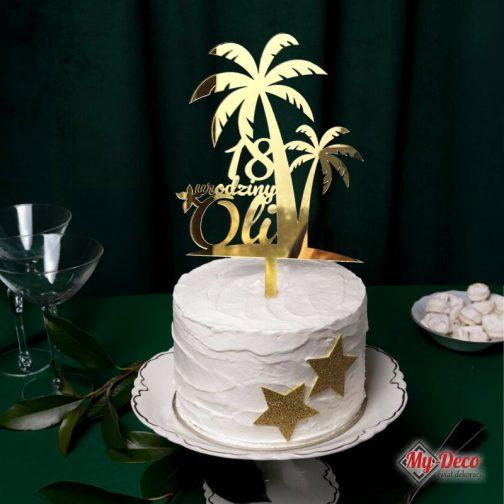 topper na tort urodzinowy z palmami na 18 złoty