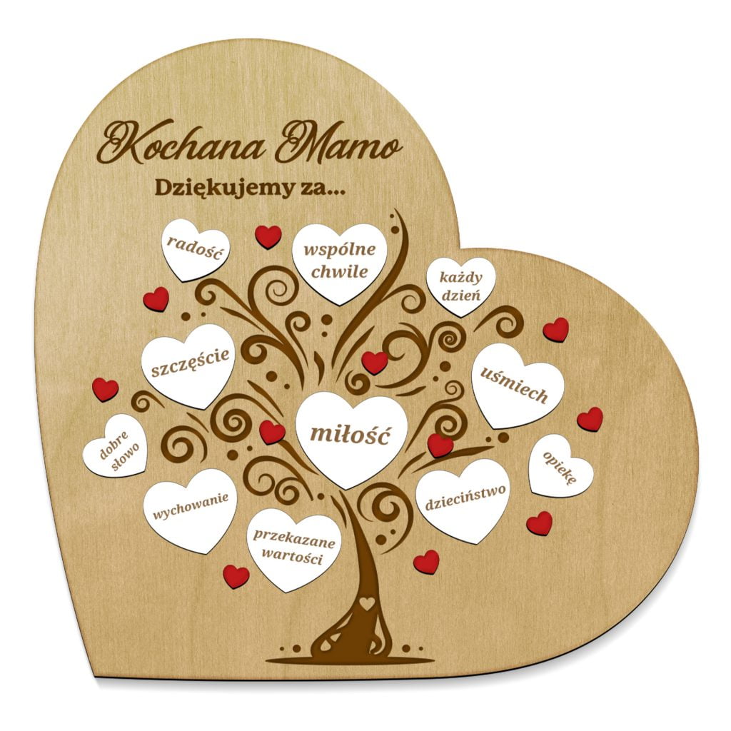 Ramka Serce Prezent dla Mamy i Taty MD692, personalizowane serce z dedykacją dla mamy itaty. Serce ze sklejki z naklejanymi serduszkami z wygrawerowanymi sentencjami.