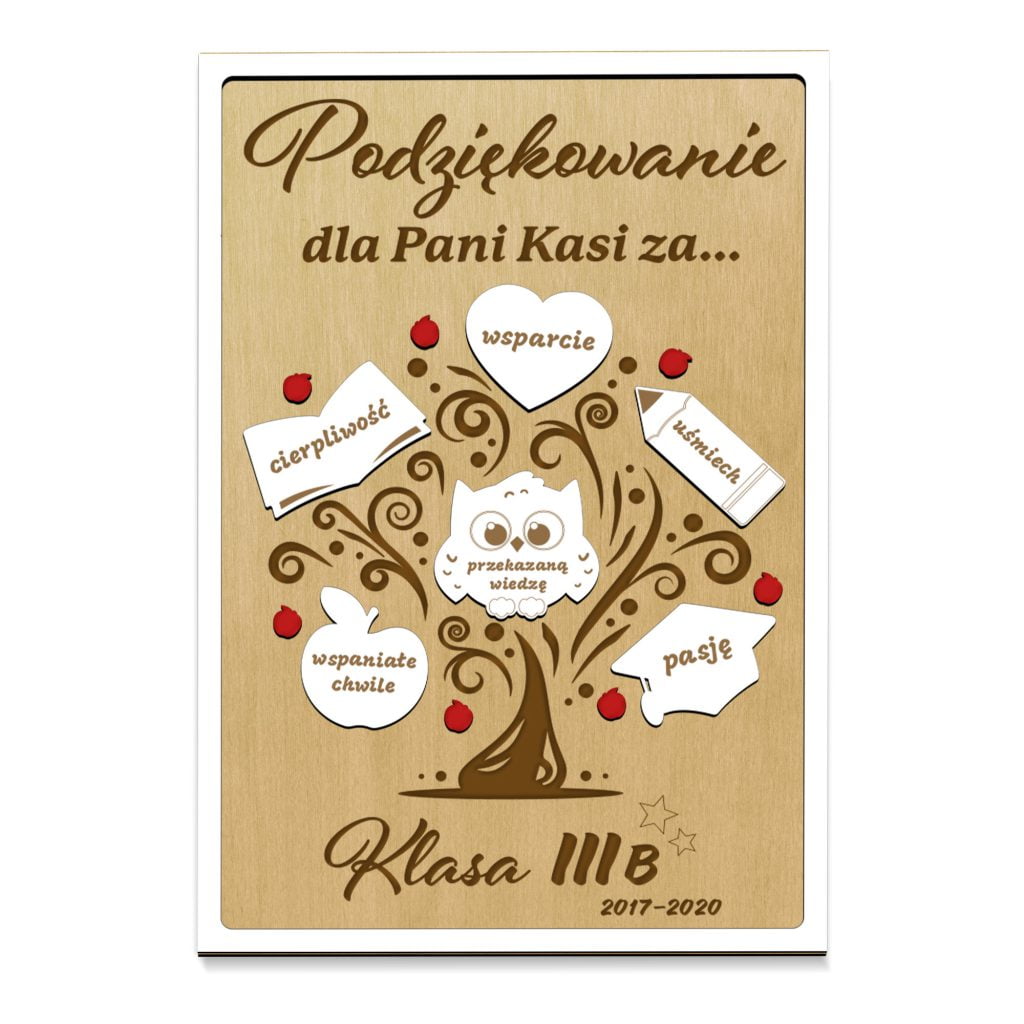 Podziękowanie Prezent dla nauczyciela Zakończenie Roku. Personalizowany obraz z grawerowanym drzewem z sentencjami.