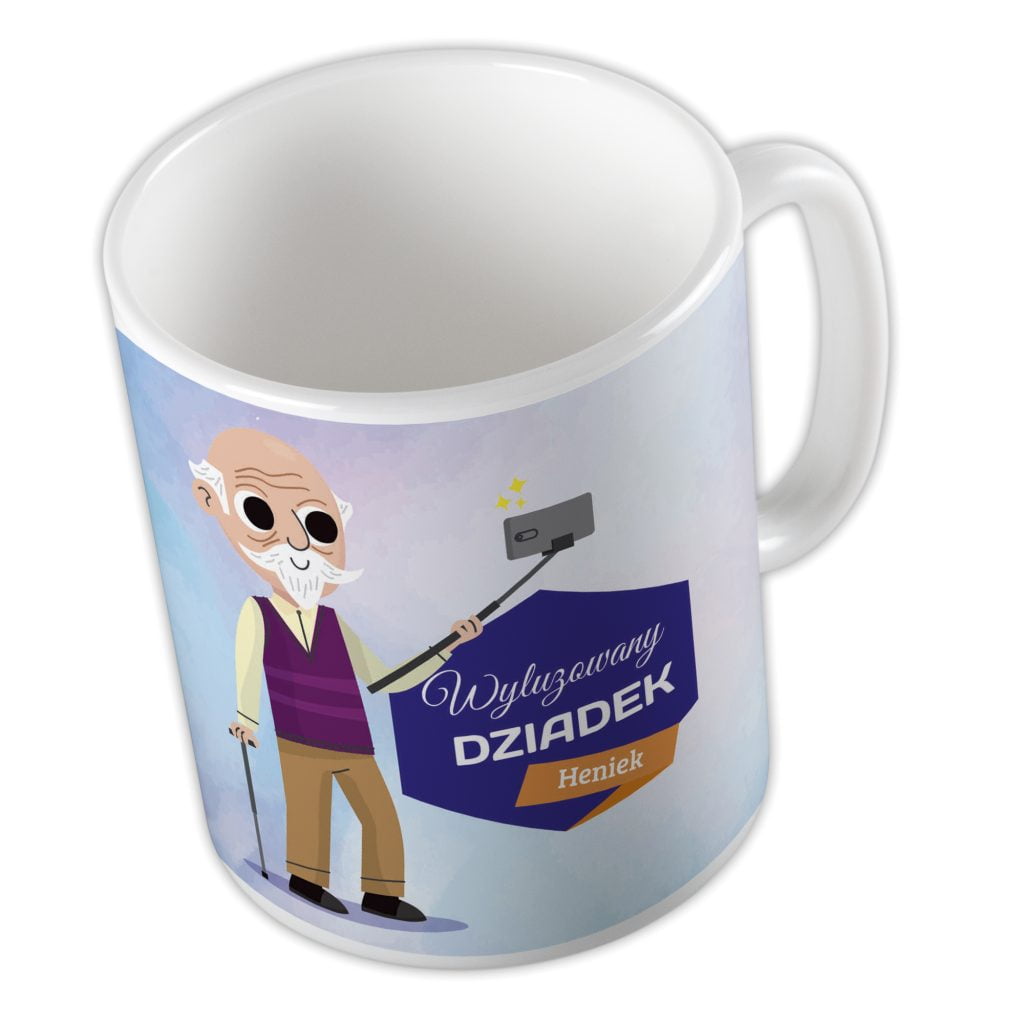Kubek dla Wyluzowanego Dziadka Prezent. Kubek z nadrukiem Wyluzowany Dziadek i grafika dziadka.