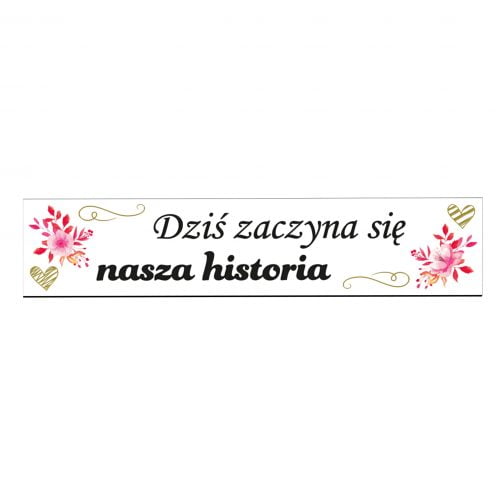 Tablica rejestracyjna weselna z motywem kwiatowym i napisem "Dziś zaczyna się nasza historia"