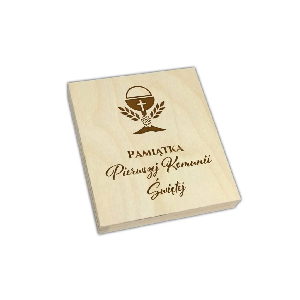 Pamiątka Pierwszej Komunii Pudełko Personalizowane MD383. Pudełko drewniane komunia personalizowane z życzeniami i dedykacja ok kogo i dla kogo