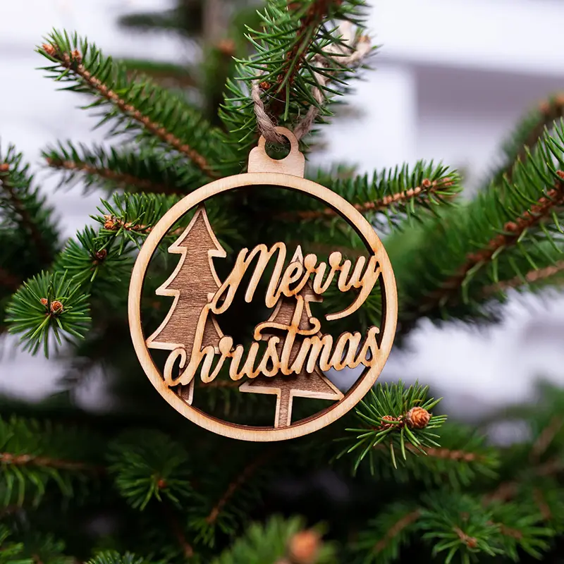 Naturalna Zawieszka 3D Merry Christmas Sklejka