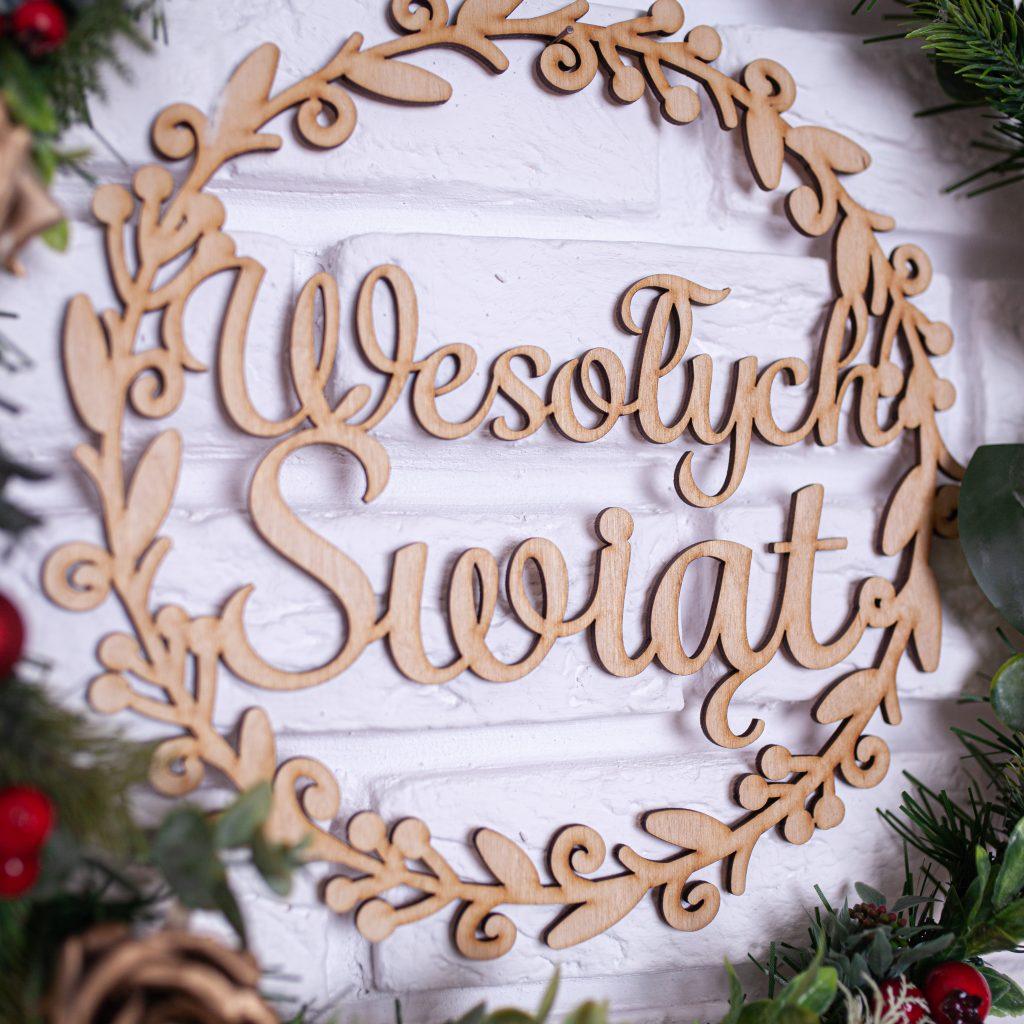 Koło Świąteczne Wesołych Świąt Sklejka.