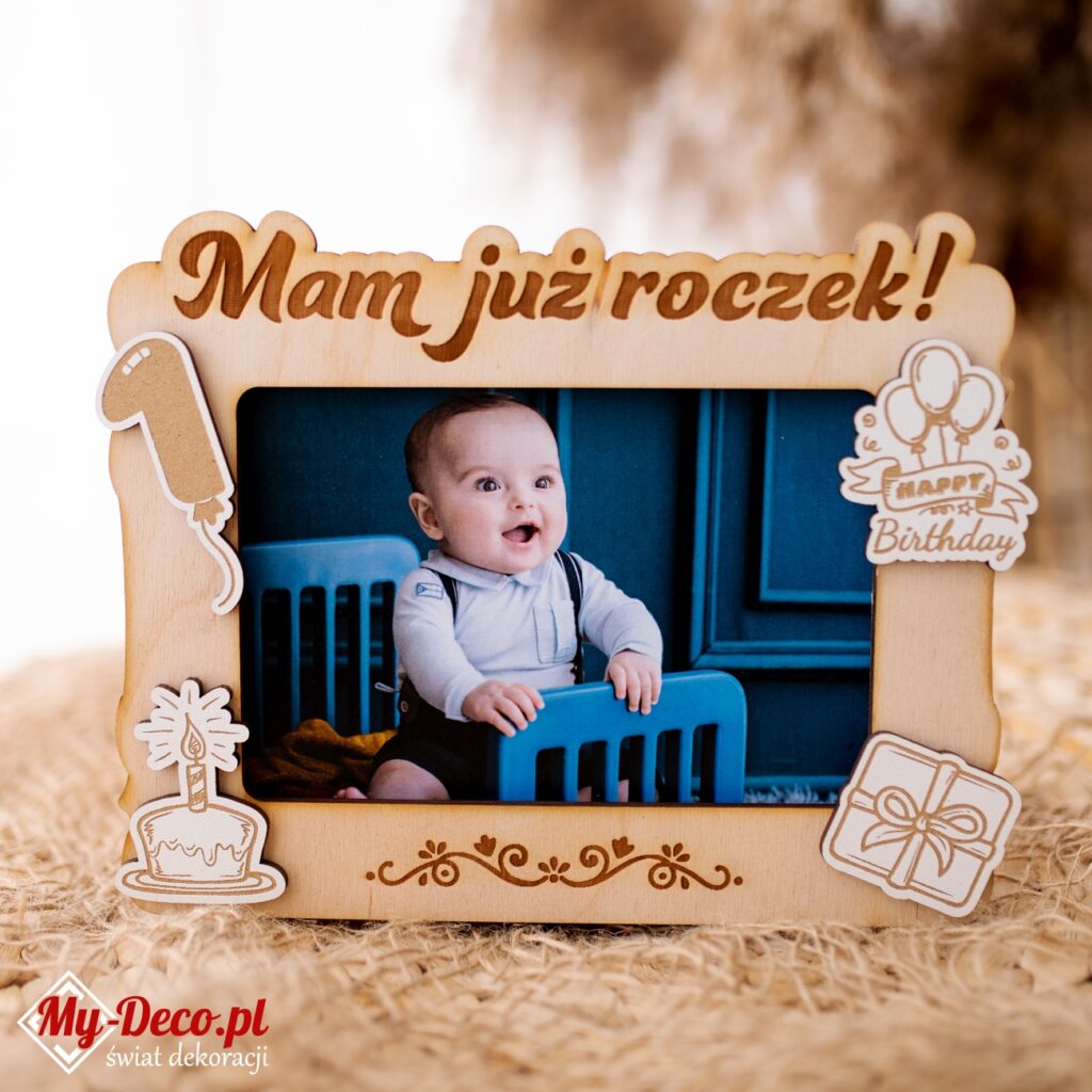 Ramka urodzinowa Prezent na Roczek dziecka Sklejka.