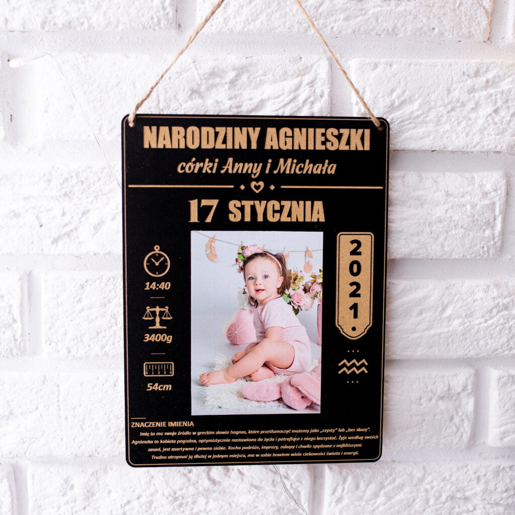Kartka z kalendarza Metryczka Dziecka płyta HDF Czarna.