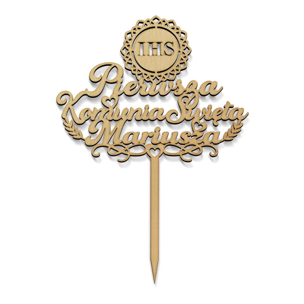 Topper na tort komunijny Personalizowany drewniany MD4