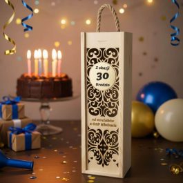 Skrzynka na wino Prezent na 18, 20, 30, 40 urodziny MD644. Skrzynka na alkohol drewniana na 1 wino zasuwana personalizowana.