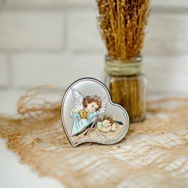 Obrazek srebrny Aniołek z latarenką nad dzieciątkiem kolorowy 8×8