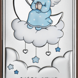 Obrazek srebrny Aniołek na chmurce Niebieski 8×15
