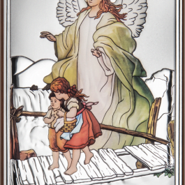 Obrazek srebrny Anioł na kładce kolorowy 8×15