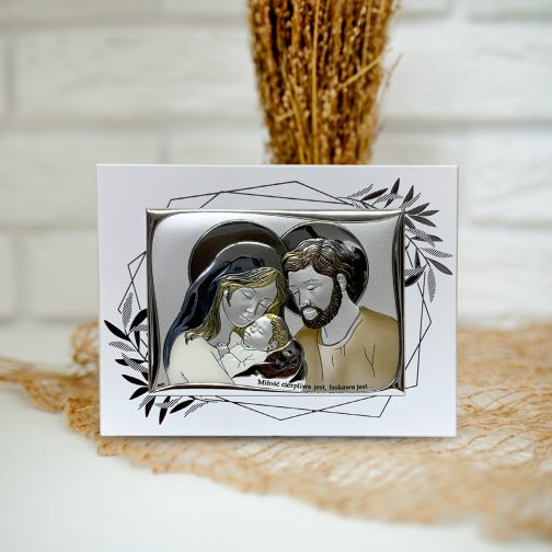 Obrazek srebrny Święta Rodzina z kolorem Chrzest Ślub