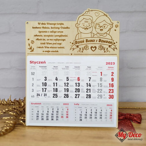 Piękny drewniany kalendarz dla babci i dziadka