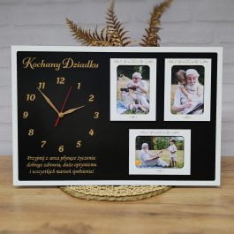 Piękny duży zegar dla babci i dziadka z miejscem na 3 zdjęcia