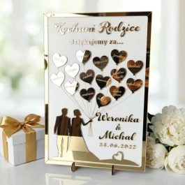 Personalizowane podziękowanie ślubne dla Rodziców – efekt lustra 3D i ręczne wykonanie.