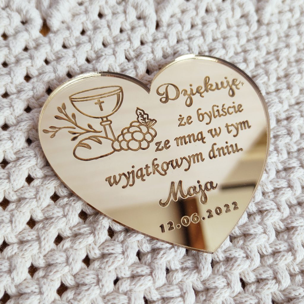 Magnes Komunijny Serce Podziękowanie dla Gości MD424. Magnes podziękowanie na komunię Serce personalizowane.
