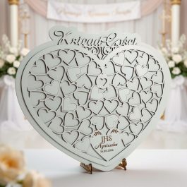 Księga gości Komunijnych Serce Prezent. Księga z białej płyty hdf o kształcie serca.