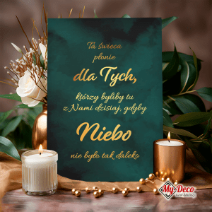 tabliczka ta świeca płonie ze złotymi napisami na butelkowej zieleni