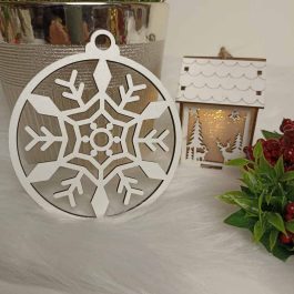 Ażurowa Drewniana Zawieszka Śnieżynka Biała HDF
