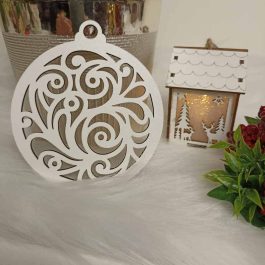 Ażurowa Drewniana Ozdoba Choinkowa Biała HDF