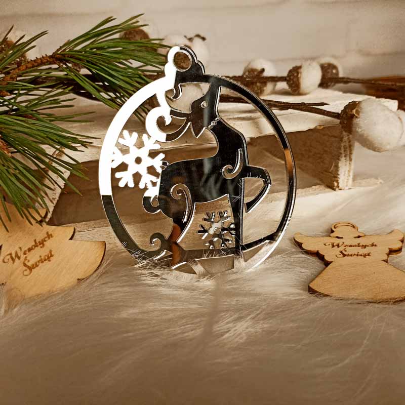 Błyszcząca Bombka Motyw Renifera Srebrna