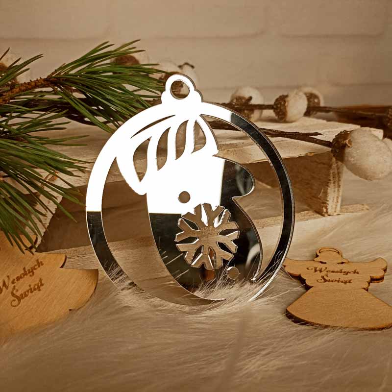 Błyszcząca Bombka Motyw Zimowy Srebrna