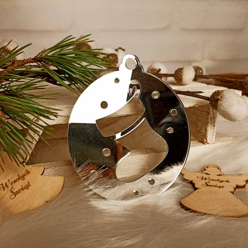 Błyszcząca Bombka Świąteczny Motyw Buta Srebrna