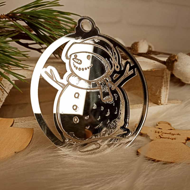 Bombka z Połyskiem Bałwanek Srebrna