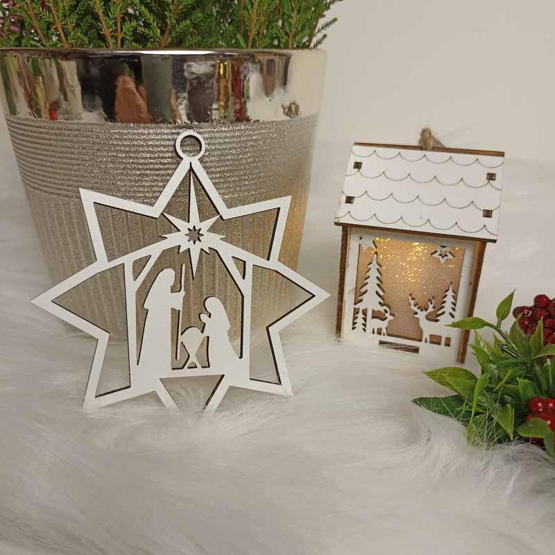 Bożonarodzeniowa Eko Zawieszka Stajenka Biała HDF