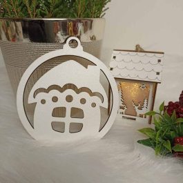 Drewniana Bombka Dekoracyjna Domek Biała HDF