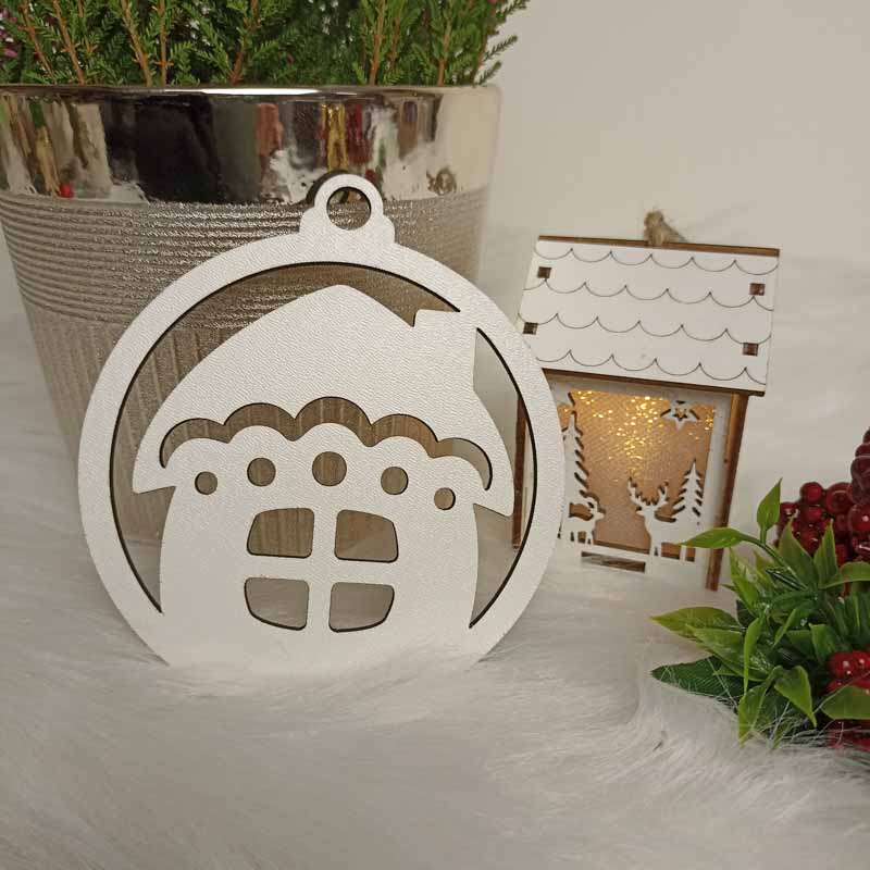 Drewniana Bombka Dekoracyjna Domek Biała HDF