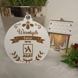 Drewniana Bombka Reklamowa z LOGO Biała HDF