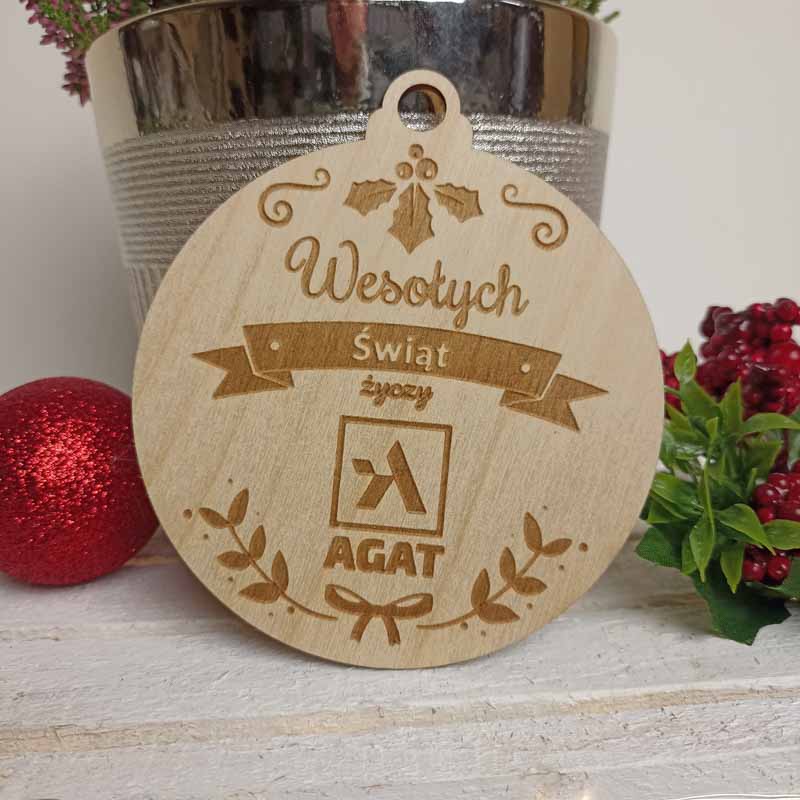 Drewniana Bombka Reklamowa z LOGO Sklejka