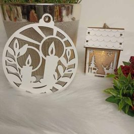 Drewniana Bombka Stroik Świąteczny Biała HDF