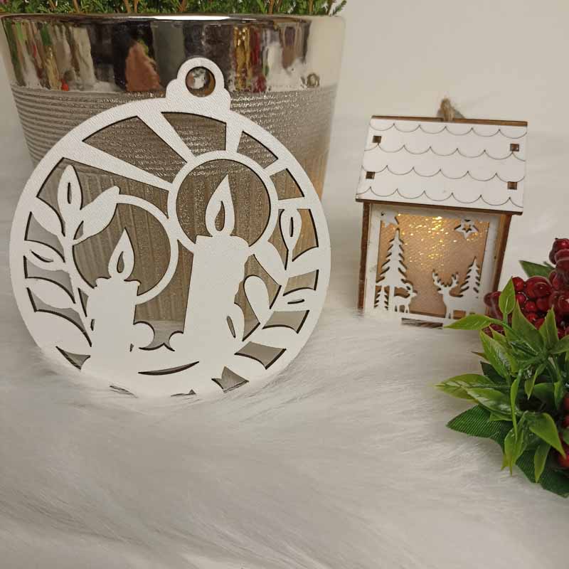 Drewniana Bombka Stroik Świąteczny Biała HDF