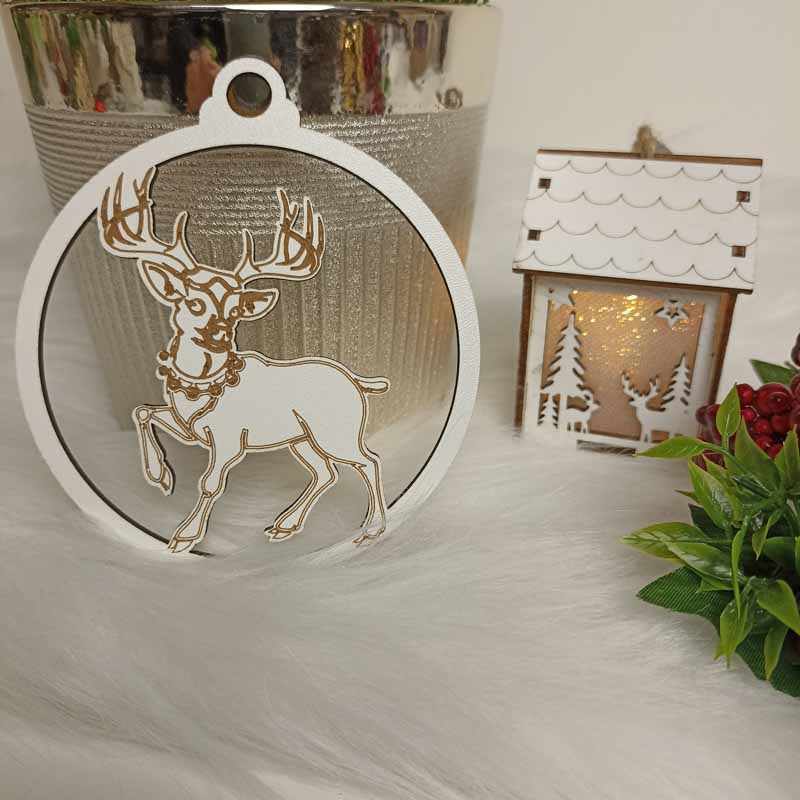 Drewniana Ozdoba Choinkowa Renifer Biała HDF