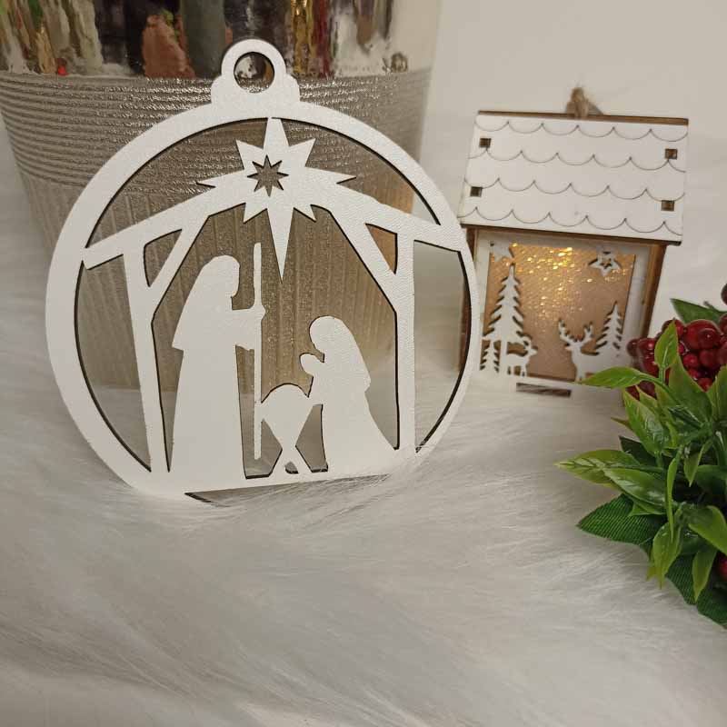Drewniana Ozdoba Choinkowa Stajenka Biała HDF
