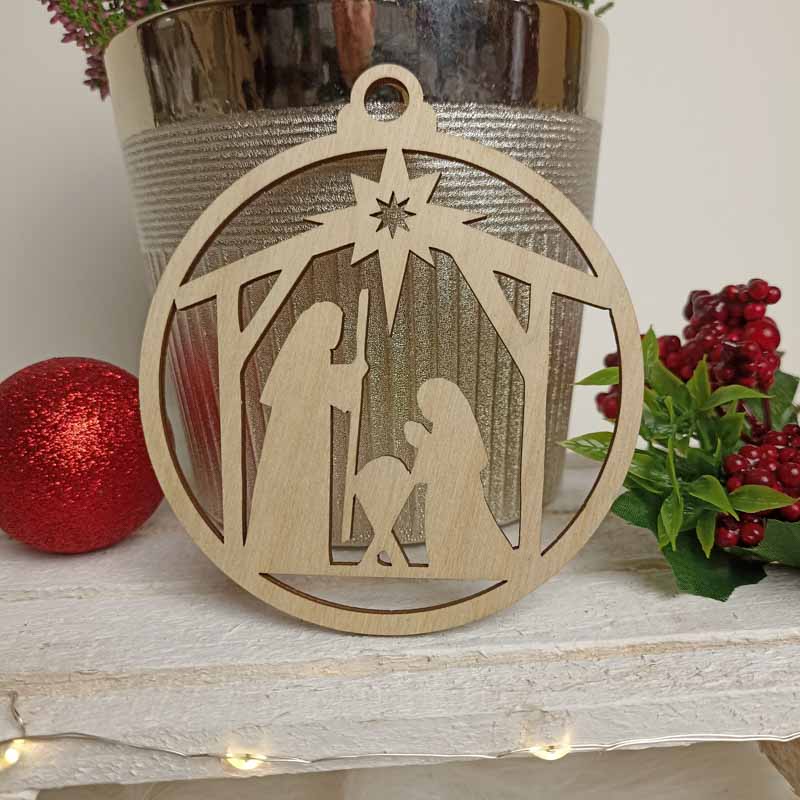 Drewniana Ozdoba Choinkowa Stajenka Sklejka