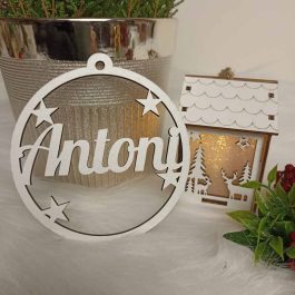 Drewniany Okrąg Imienny na Choinkę Biały HDF