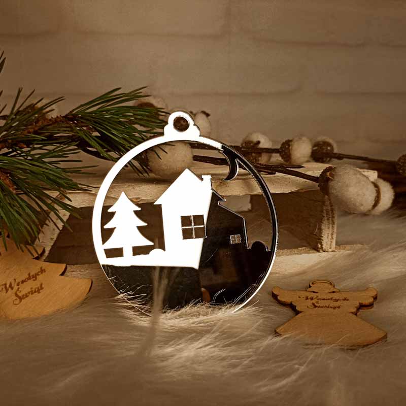 Błyszcząca Bombka Pejzaż Srebrna