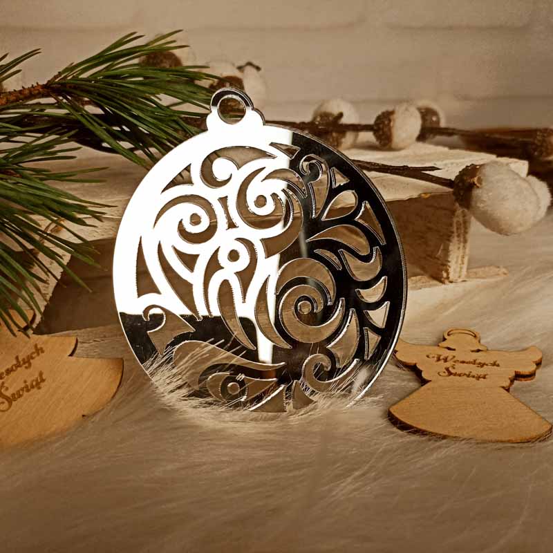 Ekskluzywna Lustrzana Bombka Ornament Srebrna