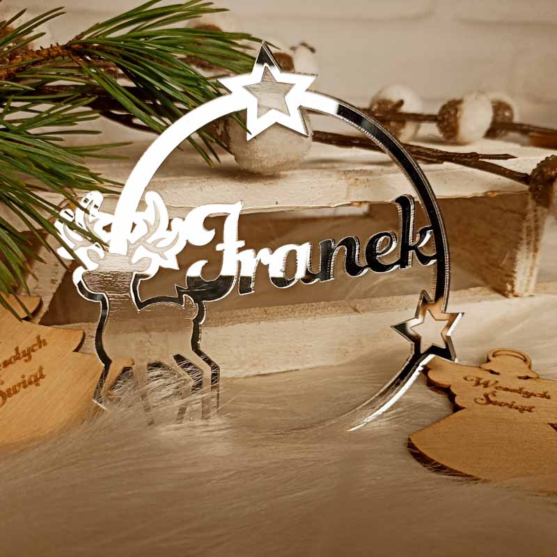 Lustrzany Okrąg na Choinkę Imię srebrny