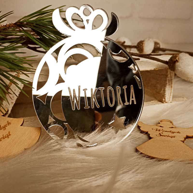 Personalizowana Bombka Ażurowa Połysk srebrna