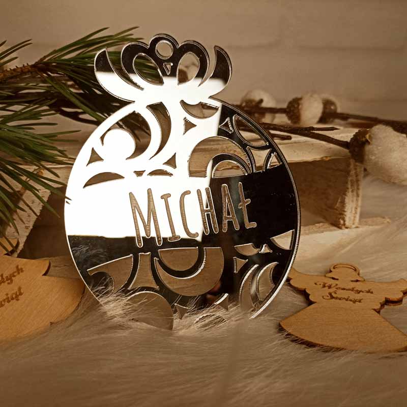 Lustrzana Ażurowa Bombka Imię srebrna