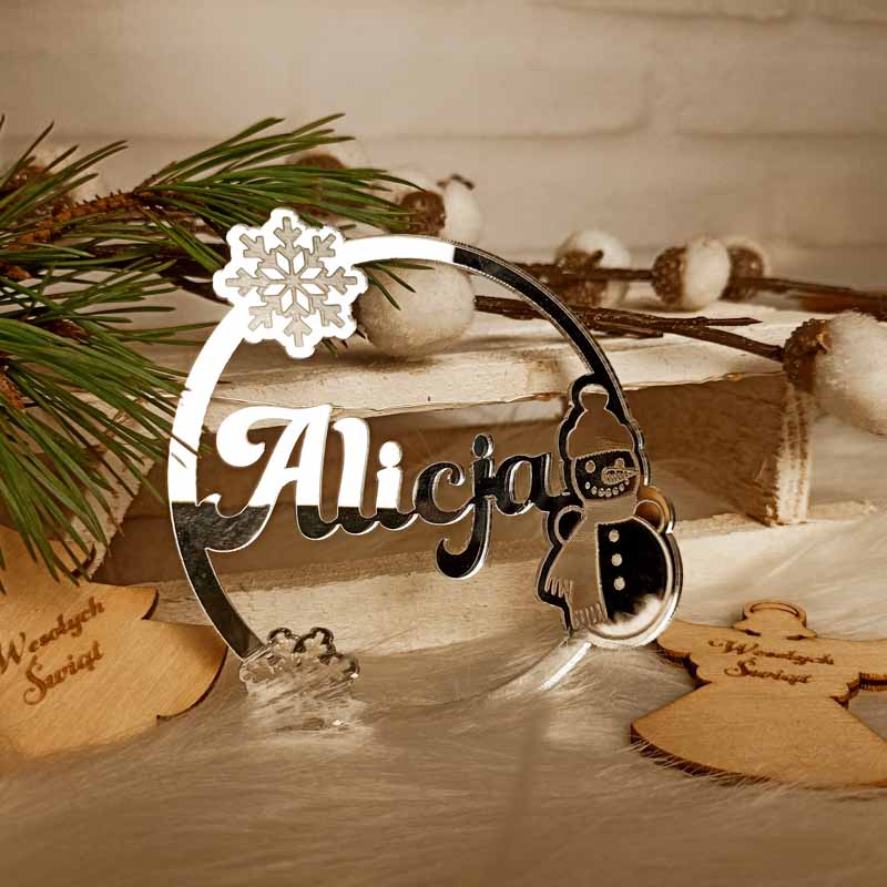 Połyskująca Zawieszka Imienna Bałwanek srebrna