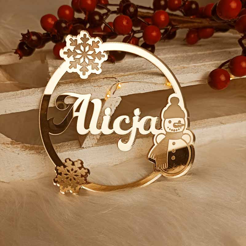 Połyskująca Zawieszka Imienna Bałwanek złota