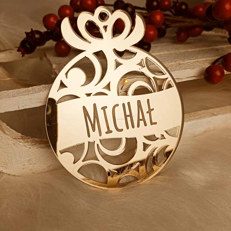 Lustrzana Ażurowa Bombka Imię złota