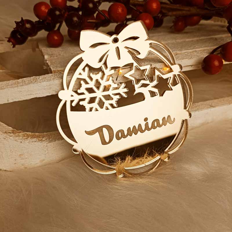 Unikatowa Lustrzana Bombka Imienna złota